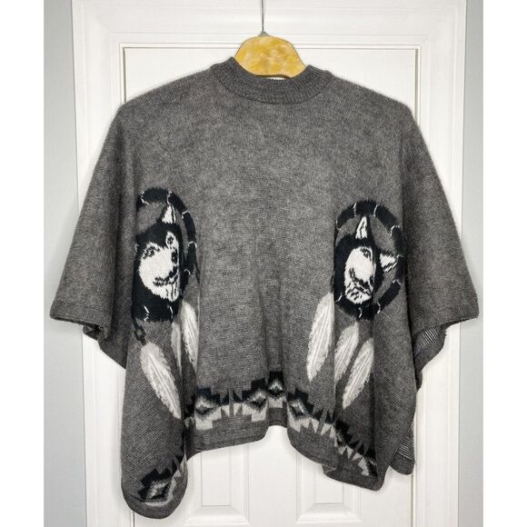 Sisandina 100%‎ Wool Handmade Poncho Sweater Grey Wolves One Size - Picture 7 of 7